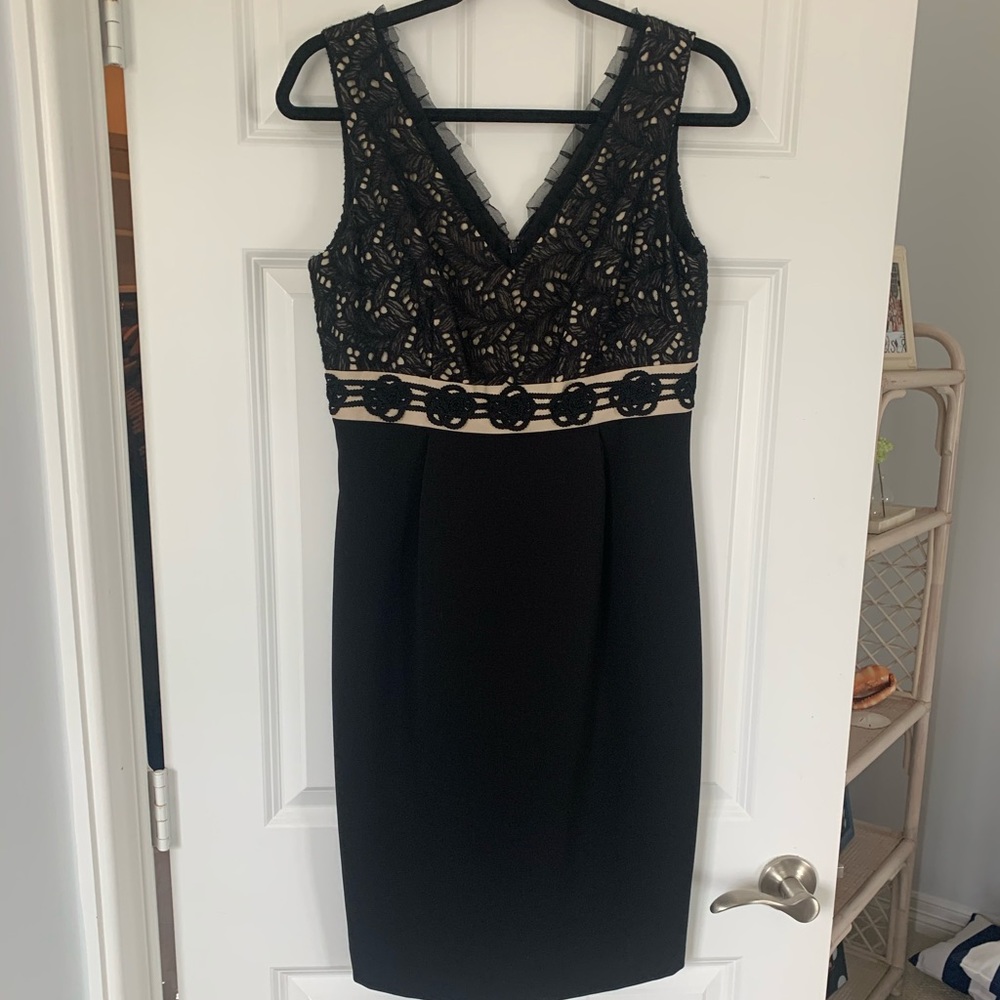 Kay Unger black cocktail dress w/ embroidered top